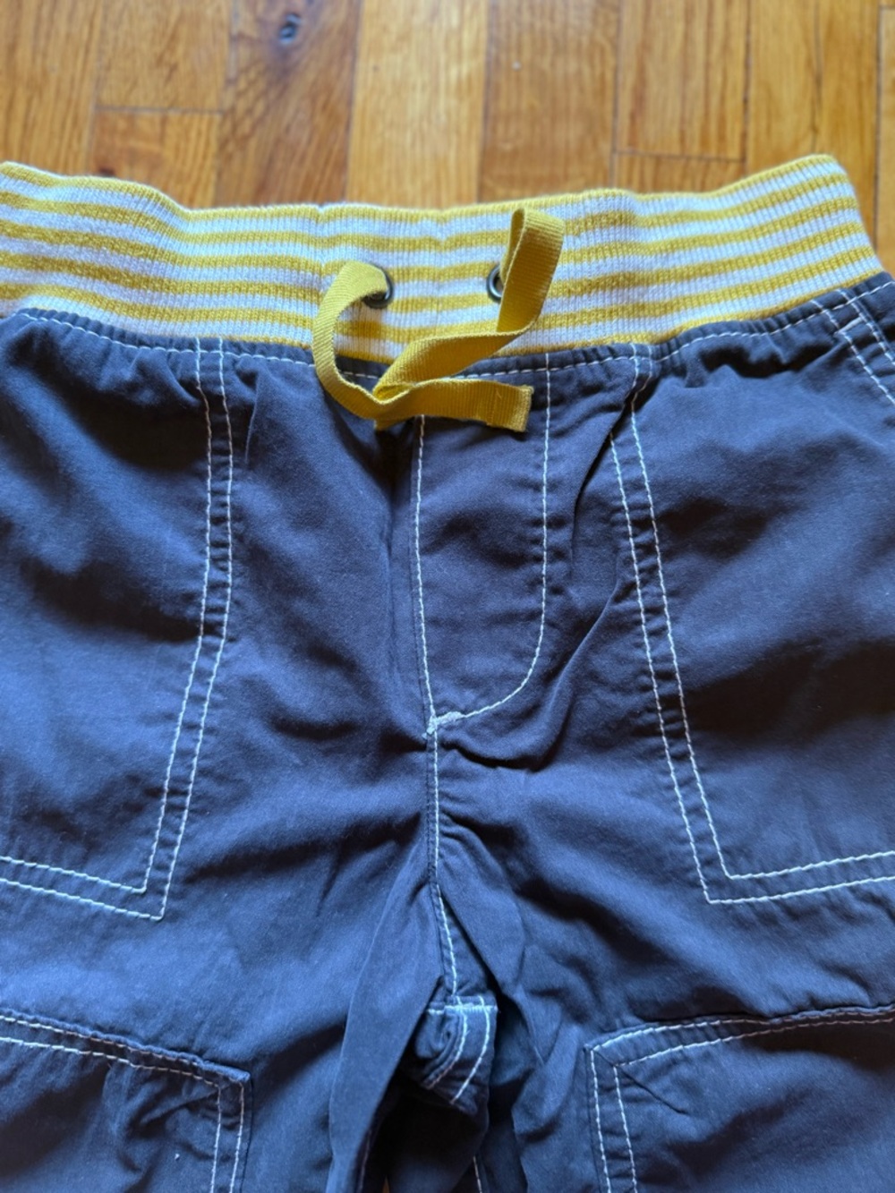 Mini Boden Navy Blue Cargo Shorts with Yellow Waistband - Picture 2 of 6